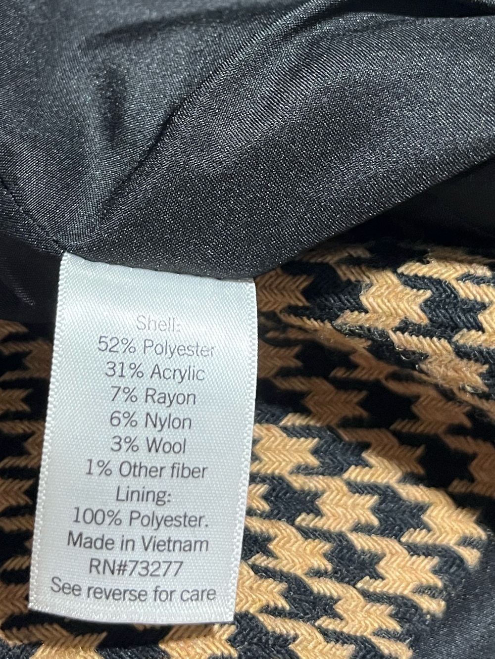 NINE WEST Black & Tan Vintage Houndstooth Wool Single Button Blazer XL NWOT - Picture 8 of 8